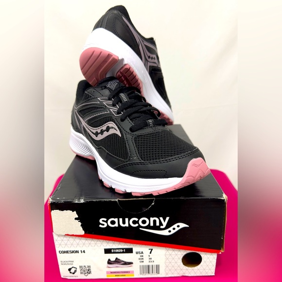 Saucony Women's Cohesion Black/Pink Noir/Rose 14 Road Running Shoe.(7 Wi… - Picture 7 of 11